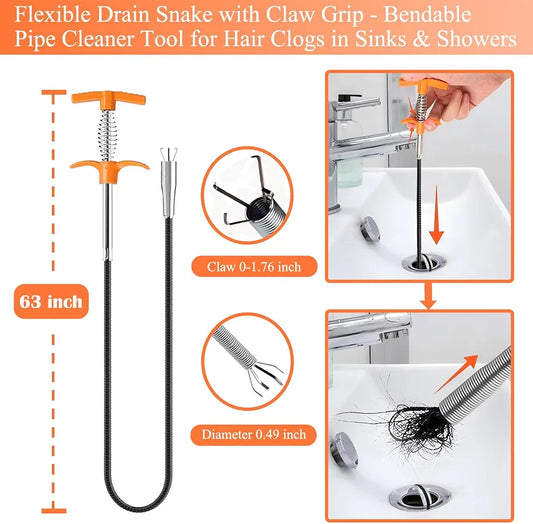 Drain Snake Hair Drain Clog Remover Tool Set, Flexible Grabber Claw Pick Up Reacher Tool
