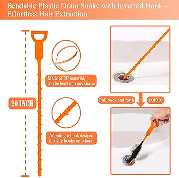 Drain Snake Hair Drain Clog Remover Tool Set, Flexible Grabber Claw Pick Up Reacher Tool